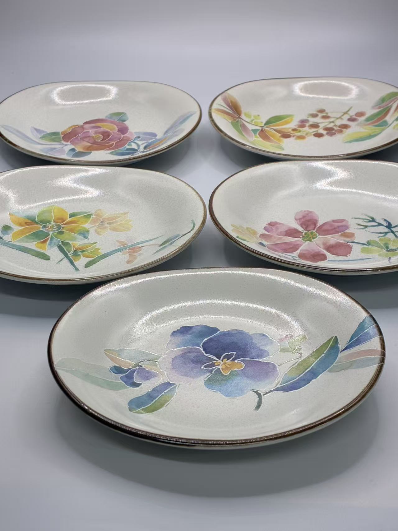 Japanese Mino Ware Ceramic Plates – Set of 5